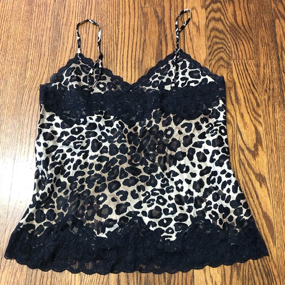 Vintage 00s Y2K 100% silk cheetah animal print Leopard Lace Trim Cami tank sz 12 - Picture 2 of 4